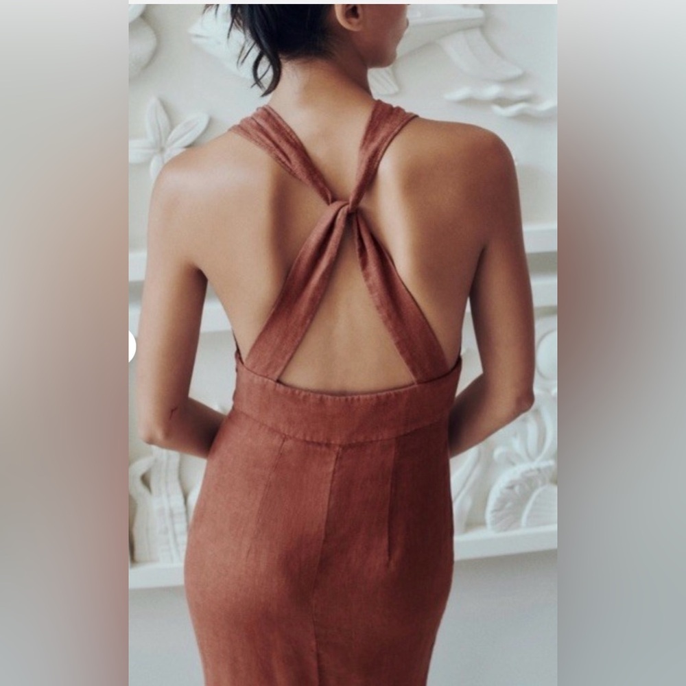 Zara Rust Brown Backless Maxi Dress - Picture 5 of 14